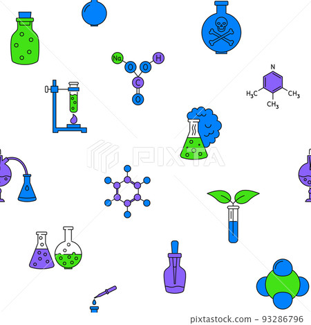 Chemistry science seamless pattern in colored line style Chemistry science seamless pattern in colored line style 93286796
