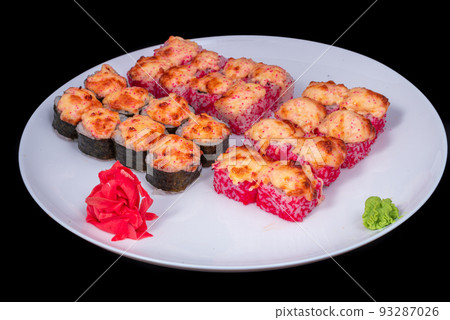 Japanese Cuisine - Sushi Roll with Shrimps and Conger, Avocado, Tobiko and Cheese. sushi rolls tempura,japanese food style ,Traditional Japanese cuisine, Crunchy Shrimp Tempura Roll 93287026