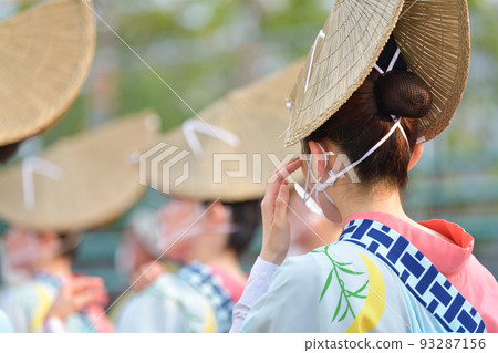 Authentic Tokushima Awa Odori, a woman wearing a torioi hat waiting for her turn to perform Authentic Tokushima Awa Odori, a woman wearing a torioi hat waiting for her turn to perform 93287156