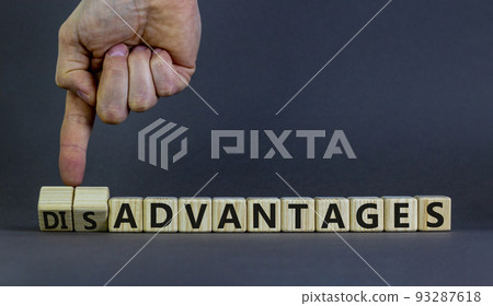 Advantages or disadvantages symbol. Businessman turns wooden cubes, changes the word Disadvantages to Advantages. Beautiful grey background, copy space. Business, advantages or disadvantages concept. Advantages or disadvantages symbol. Businessman turns wooden cubes, changes the word Disadvantages to Advantages. Beautiful grey background, copy space. Business, advantages or disadvantages concept. 93287618