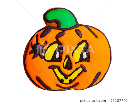 Gingerbread pumpkin painted for Halloween. Halloween goodies. Gingerbread pumpkin painted for Halloween. Halloween goodies. 93287791