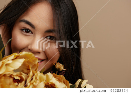 beautiful woman with a bouquet of flowers romance luxury studio model beautiful woman with a bouquet of flowers romance luxury studio model 93288524