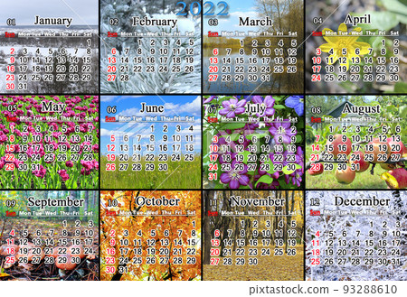 calendar for 2022 in English with twelve photo of nature 93288610