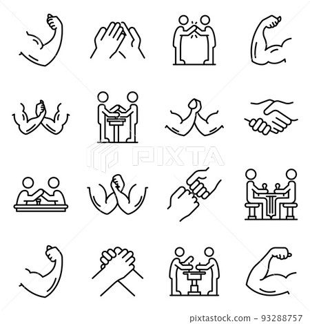 Arm wrestling icons set, outline style Arm wrestling icons set, outline style 93288757