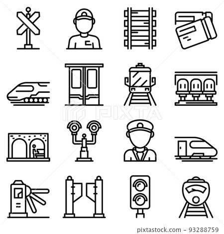 Electric train driver icons set, outline style 93288759