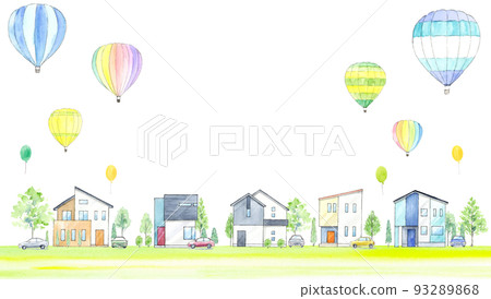 住宅區景觀的水彩插圖 93289868