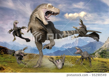 多只達科他暴龍挑戰一隻大型霸王龍的恐龍大戰 多只達科他暴龍挑戰一隻大型霸王龍的恐龍大戰 93290549