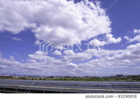 Blue sky and bank of riverbed Blue sky and bank of riverbed 93290958