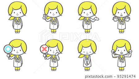 Medical workers A set of kind-looking female doctors explaining in various poses (yellow version) Medical workers A set of kind-looking female doctors explaining in various poses (yellow version) 93291474