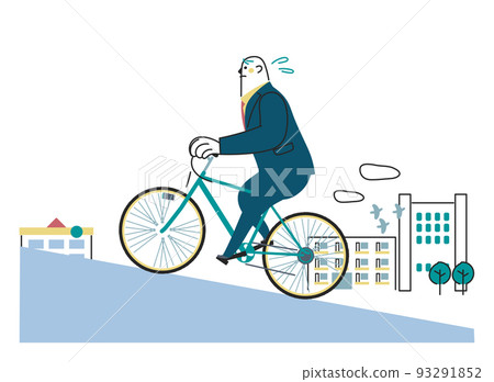 A business person riding a bicycle in a business district illustration material 93291852