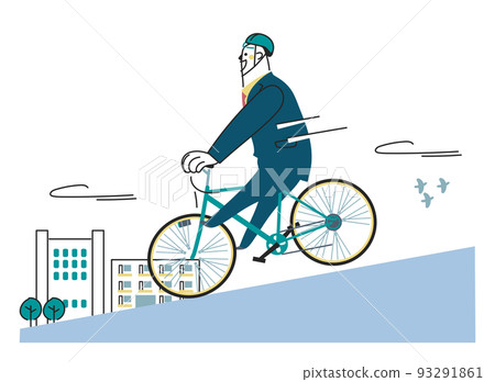 A business person riding a bicycle in a business district illustration material A business person riding a bicycle in a business district illustration material 93291861