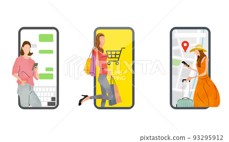 Vector illustration material: people using smartphones, set 93295912