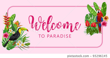 Welcome to paradise lettering with tropical&hellip; - Stock Illustration