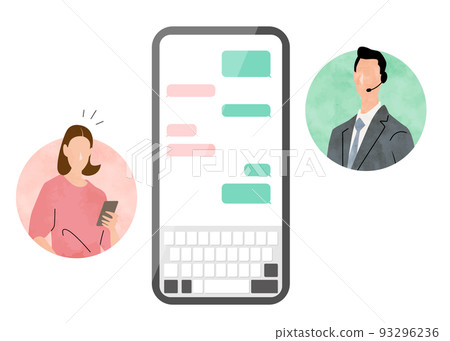 Vector illustration material: A woman exchanging messages with customer service on a smartphone 93296236