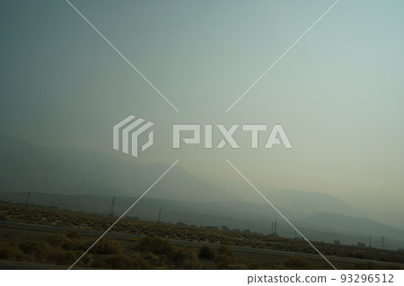Sierra Nevada Mountains, California Smoky scenery due to wildfires 93296512