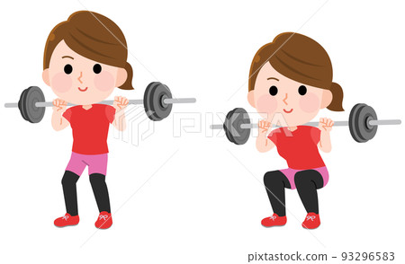 Barbell squat muscle training woman whole body illustration Barbell squat muscle training woman whole body illustration 93296583