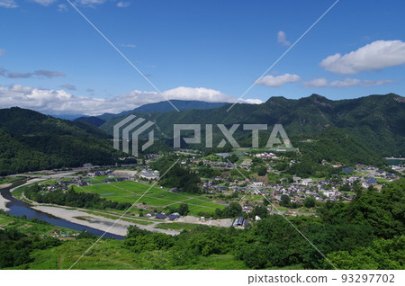 Shinshu, Azumino, Ikusaka Village, A distant view from Sky Sports Park, overlooking the opposite bank of the Sai River 93297702