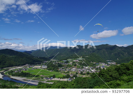 Shinshu, Azumino, Ikusaka Village, A distant view from Sky Sports Park, overlooking the opposite bank of the Sai River 93297706