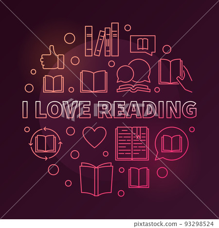 I Love Reading vector circular colorful outline illustration 93298524