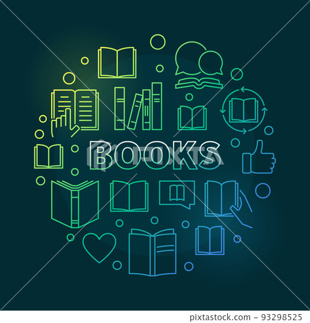 Books round colorful outline vector concept illustration 93298525