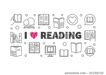 I love reading outline horizontal banner. Vector illustration 93298530