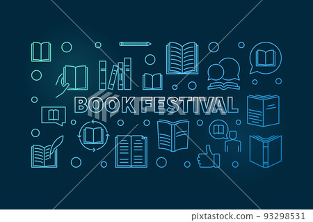 Book Festival blue banner. Vector Books horizontal illustration Book Festival blue banner. Vector Books horizontal illustration 93298531