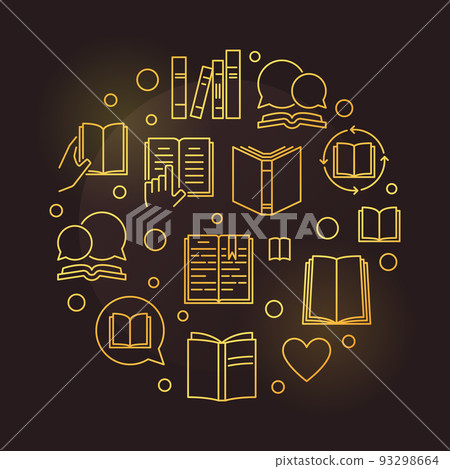 Books round golden outline vector concept... - Stock Illustration ...
