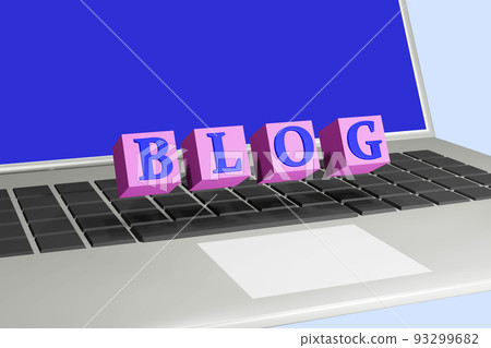 A block with the letters BLOG on top of the keyboard 93299682