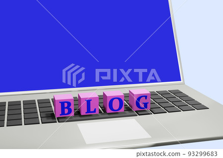 A block with the letters BLOG on top of the keyboard 93299683