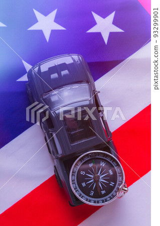 Traveling by car in the USA. Moving to America. Tourists by car. 93299901