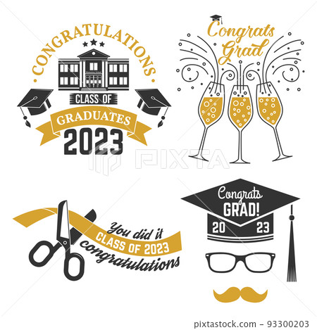 Set of Vector Class of 2023 badges Concept for shirt, print, seal, overlay or stamp, greeting, invitation card. Typography design- stock vector. 93300203