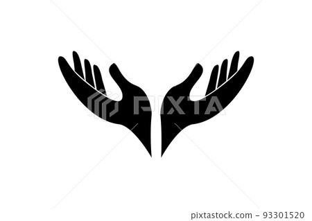 Human hand silhouette charity concept isolated on white background. Arm with fingers, helpful gesture. 93301520
