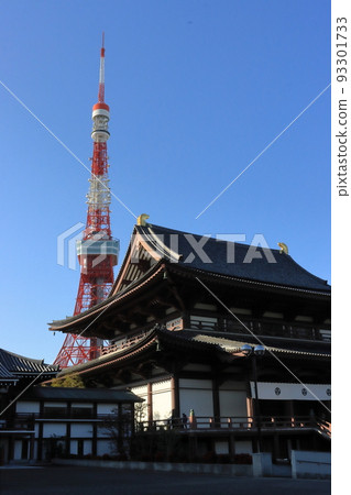 Zojoji Daiden and Tokyo Tower [at Zojoji Temple, Minato Ward, Tokyo] 93301733