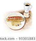 Watercolor: hot dog coffee light meal 93301883