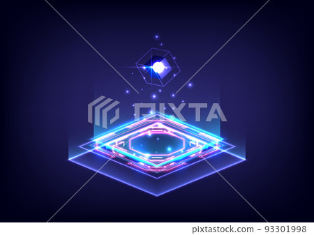 Product display and presentation. Futuristic sci-fi technology cyberpunk platform pedestal cyber. Square podium. Holographic neon lightings. Magic gate in game fantasy Product display and presentation. Futuristic sci-fi technology cyberpunk platform pedestal cyber. Square podium. Holographic neon lightings. Magic gate in game fantasy 93301998