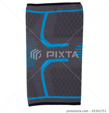 sports knee pad with blue stripes, to support and protect the knee joint, on a white background, isolate 93302751