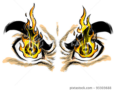 Cartoon style illustration with flames rising from the eyes Cartoon style illustration with flames rising from the eyes 93303688