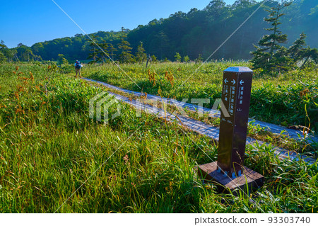 Morning Oze (Hinoemata Village, Fukushima Prefecture) Shimo-Tashiro Junction (Tepco Hut, Sanjo Falls) and Hikers Morning Oze (Hinoemata Village, Fukushima Prefecture) Shimo-Tashiro Junction (Tepco Hut, Sanjo Falls) and Hikers 93303740