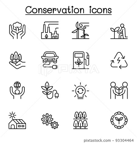 Conservation icon set in thin line style Conservation icon set in thin line style 93304464