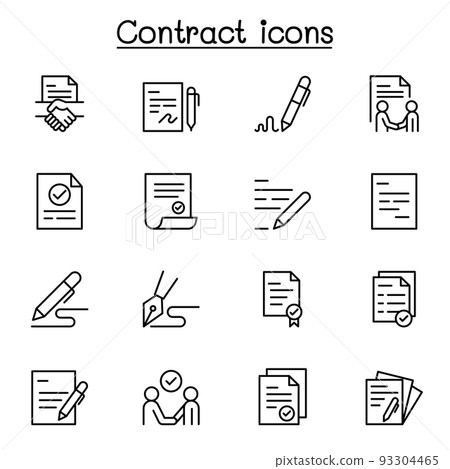 Contract icon set in thin line style Contract icon set in thin line style 93304465