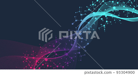 Big Genomic Data Visualization. DNA helix, DNA strand, DNA Test. CRISPR CAS9 - Genetic engineering. Molecule or atom, neurons. Abstract structure for Science or medical background, banner. Wave flow. Big Genomic Data Visualization. DNA helix, DNA strand, DNA Test. CRISPR CAS9 - Genetic engineering. Molecule or atom, neurons. Abstract structure for Science or medical background, banner. Wave flow. 93304900