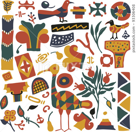 Modern folklore colorful set. Hand drawn abstract contemporary illustration Vector Modern folklore colorful set. Hand drawn abstract contemporary illustration Vector 93306408