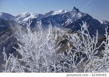 Nagano Prefecture Northern Alps Mt. Tsubakuro Frost trees and Yarihotaka mountain range Nagano Prefecture Northern Alps Mt. Tsubakuro Frost trees and Yarihotaka mountain range 93306469