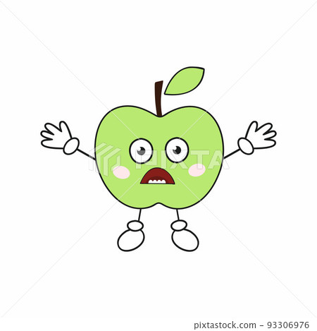 An angry green Apple with a face, arms, and legs. Funny fruit Emoji for social networks. Children's sticker. An angry green Apple with a face, arms, and legs. Funny fruit Emoji for social networks. Children's sticker. 93306976