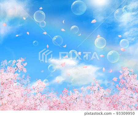 Soap bubbles and beautiful cherry blossom petals fluttering and scattering Rainbow frame background vector material Soap bubbles and beautiful cherry blossom petals fluttering and scattering Rainbow frame background vector material 93309950