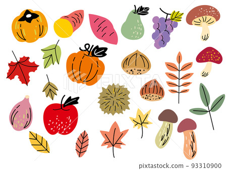 Illustration material set of simple and stylish autumn vegetables and fruits 93310900