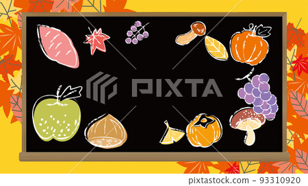 The taste of autumn Illustrations of fruits and vegetables drawn on a chalkboard 93310920
