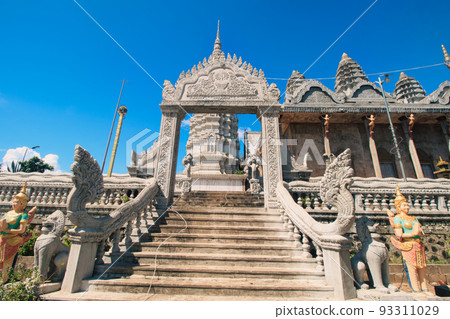 Low angle view of Phnom Srey and Phnom Pros Temple, an off the beaten path tourist attraction in Kampong Cham, Cambodia Low angle view of Phnom Srey and Phnom Pros Temple, an off the beaten path tourist attraction in Kampong Cham, Cambodia 93311029
