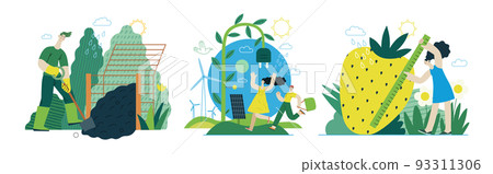 Ecology - Modern flat vector concept illustration on green positive thinking. Waste sorting, Recycling, Green energy, Save the planet, bio farming. Creative landing web page illustrations set Ecology - Modern flat vector concept illustration on green positive thinking. Waste sorting, Recycling, Green energy, Save the planet, bio farming. Creative landing web page illustrations set 93311306