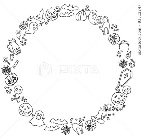 Halloween circle frame 1 color line drawing Halloween circle frame 1 color line drawing 93312247